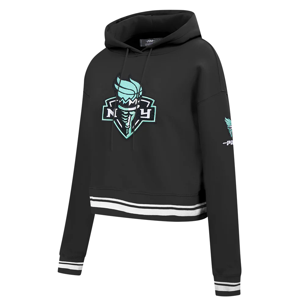 WNBA NEW YORK LIBERTY RETRO CLASSICS WOMEN'S RIB FLEECE CROPPED PULLOVER HOODIE (BLACK) - Image 2
