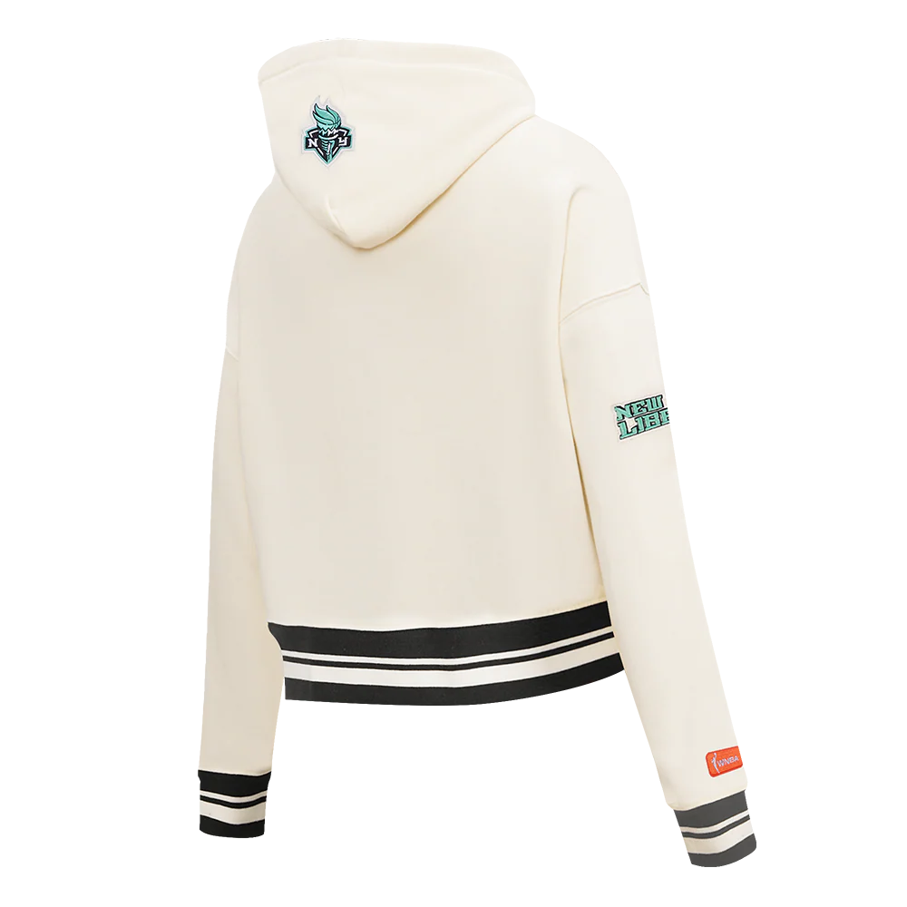 WNBA NEW YORK LIBERTY RETRO CLASSICS WOMEN'S RIB FLEECE CROPPED PULLOVER HOODIE (EGGSHELL/ BLACK) - Image 4