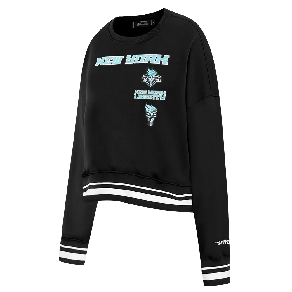 WNBA NEW YORK LIBERTY RETRO CLASSICS WOMEN'S RIB FLEECE CREWNECK (BLACK) - Image 2
