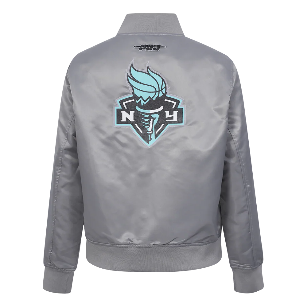 WNBA NEW YORK LIBERTY CLASSIC ESSENTIALS WOMEN'S SATIN JACKET (GRAY) - Image 3