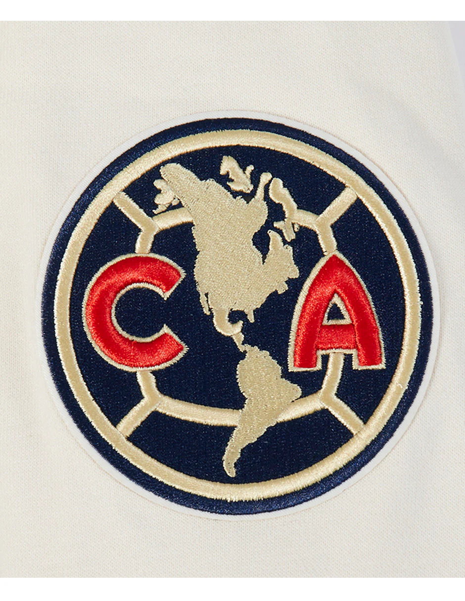 LIGA MX CLUB AMERICA PREMIUM MEN'S RIB FLEECE PULLOVER HOODIE (EGGSHELL/ MIDNIGHT NAVY) - Image 7