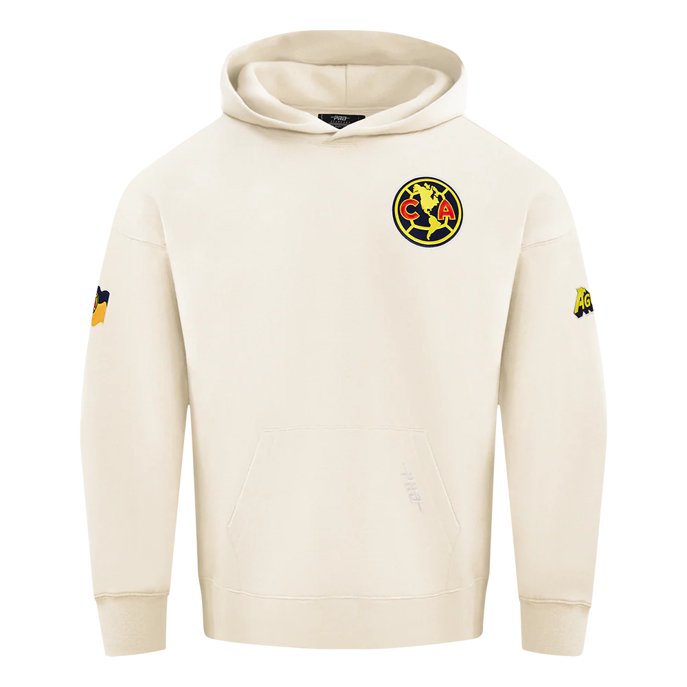 LIGA MX CLUB AMERICA CONTRAST NEUTRALS MEN'S DROP SHOULDER FLEECE PULLOVER HOODIE (EGGSHELL)