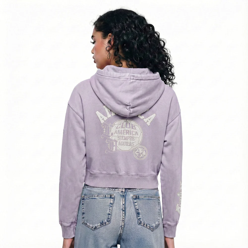 Liga MX CLUB AMERICA STREET TEAM WOMEN'S ENZYME WASH FT CROPPED PO HOODIE (WASHED LILAC GRAY) - Image 2