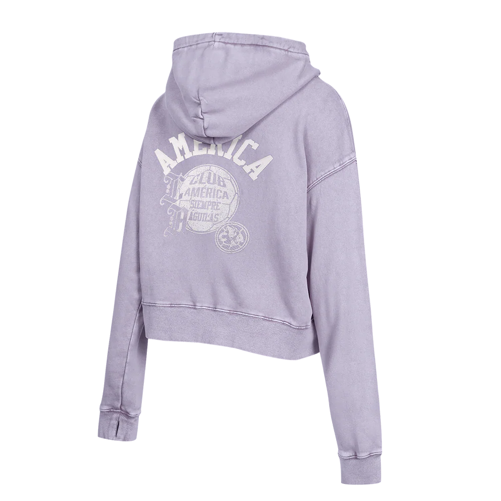 Liga MX CLUB AMERICA STREET TEAM WOMEN'S ENZYME WASH FT CROPPED PO HOODIE (WASHED LILAC GRAY) - Image 4
