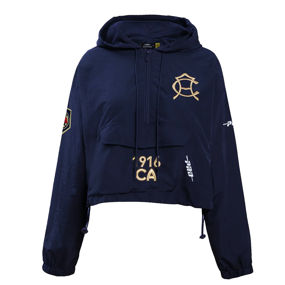 LIGA MX CLUB AMERICA PREMIUM WOMEN'S 1/2 ZIP WOVEN PULLOVER HOODIE (MIDNIGHT NAVY)