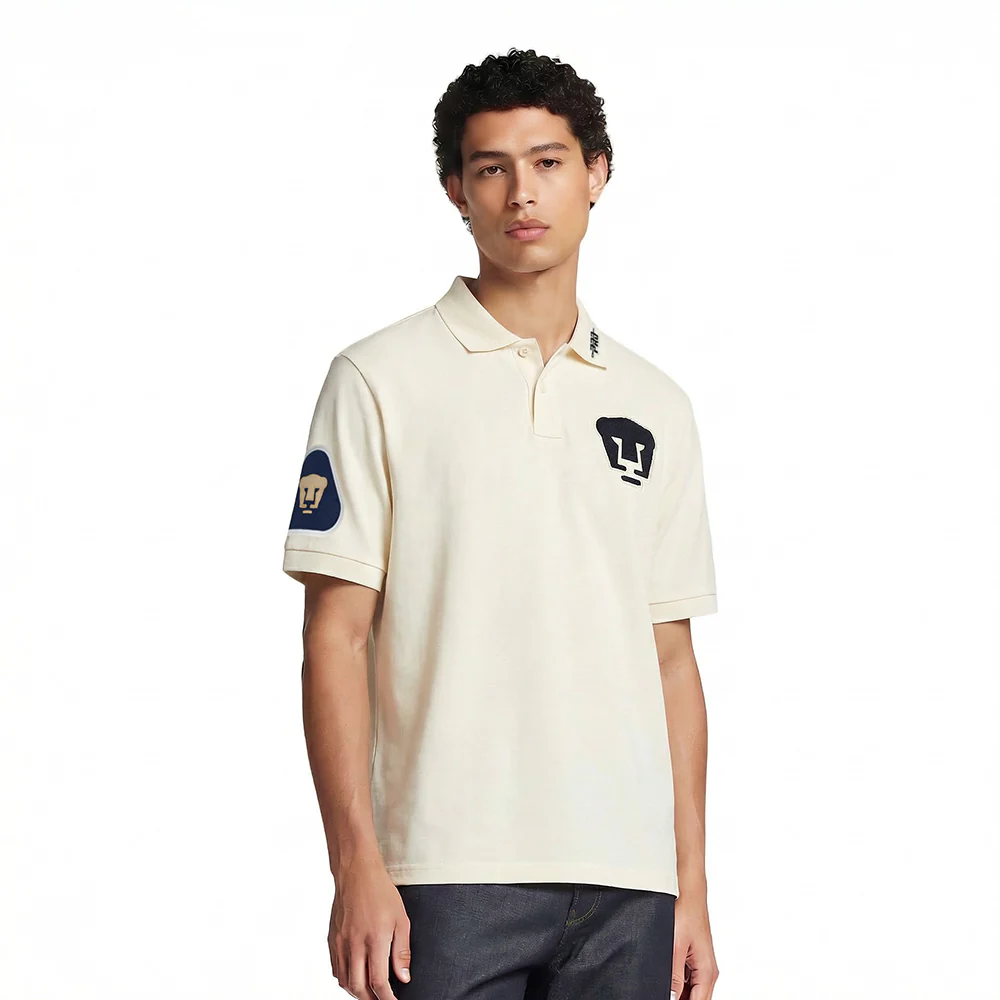 LIGA MX PUMAS UNAM CLASSIC CHENILLE MEN'S DK POLO (EGGSHELL)