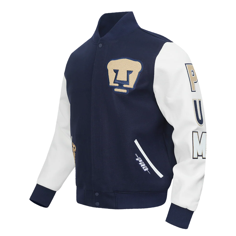 LIGA MX PUMAS UNAM CLASSIC CHENILLE MEN'S WOOL VARSITY JACKET (MIDNIGHT NAVY/WHITE) - Image 3