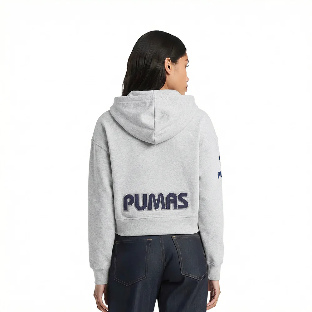 LIGA MX PUMAS UNAM CLASSIC CHENILLE WOMEN'S FLC CROPPED PO HOODIE (HEATHER GREY) - Image 2