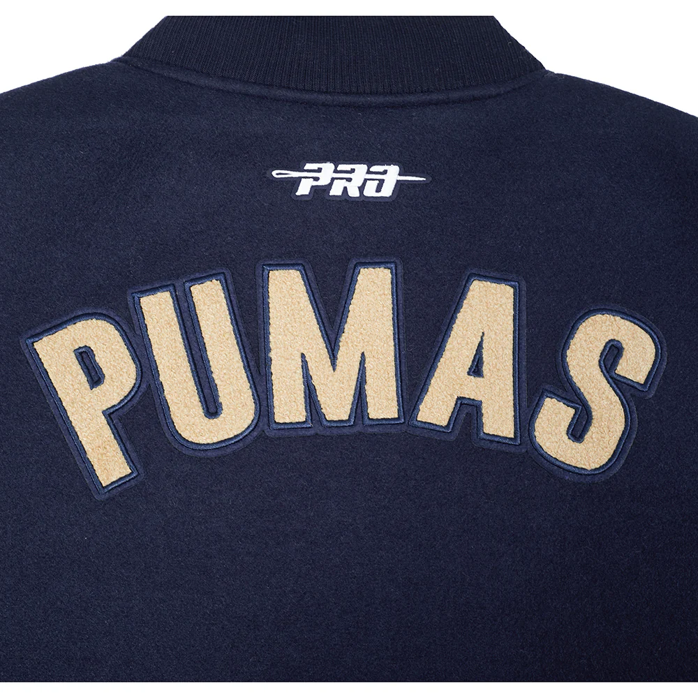 LIGA MX PUMAS UNAM CLASSIC CHENILLE WOMEN'S RIB WOOL VARSITY JACKET (MIDNIGHT NAVY/WHITE) - Image 7